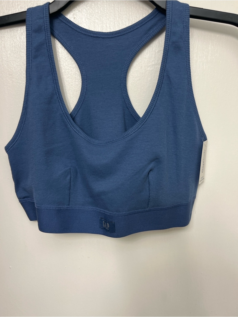 GAP GapBody Logo Women's Ribbed Logo Comfort Racerback Bralette, Blue colored - Picture 4 of 9